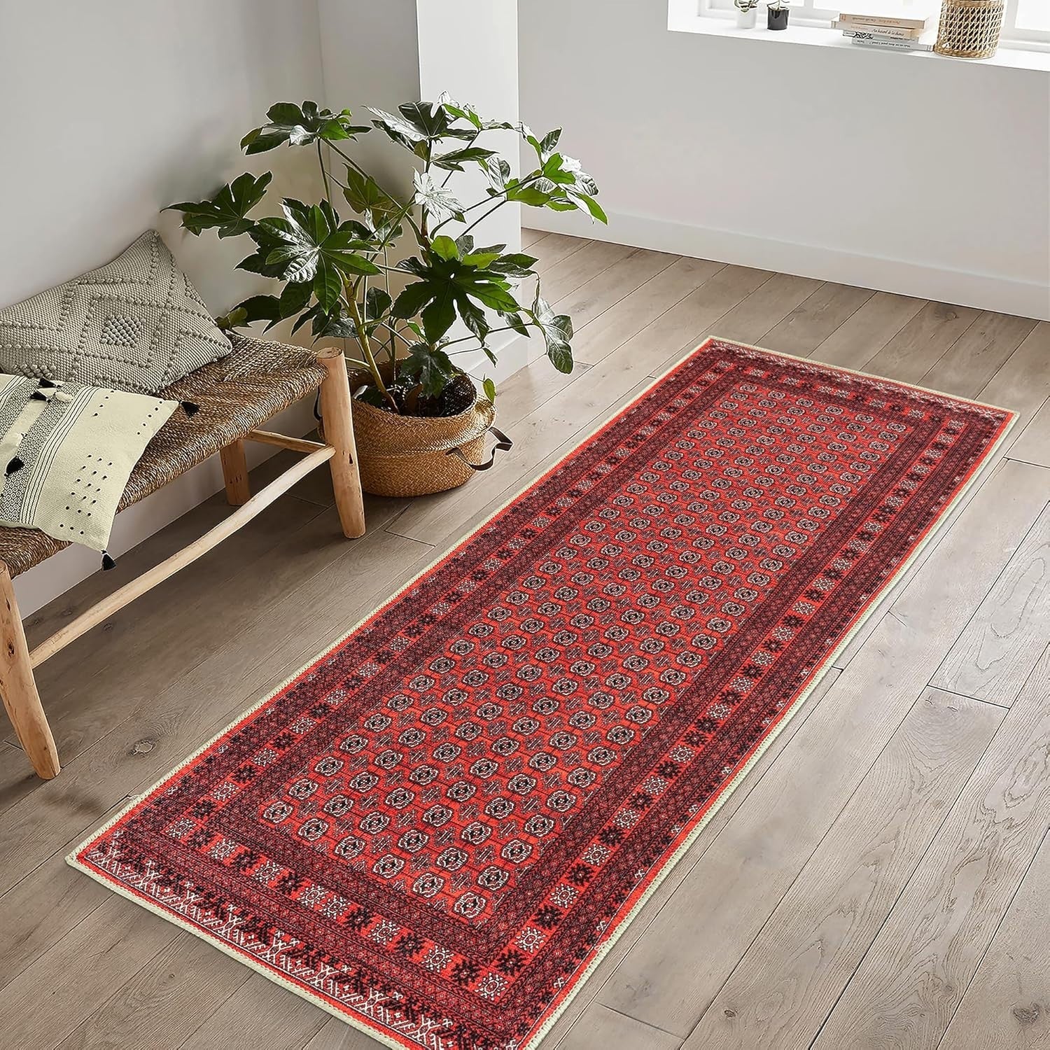 Washable Runner Rug 80x150cm Red Non-Slip Soft Hallway Kitchen Bedroom Floor Mat