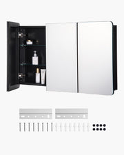 Bathroom Mirror Cabinet 65x101cm Wall Mount 4-Layer Adjustable Storage