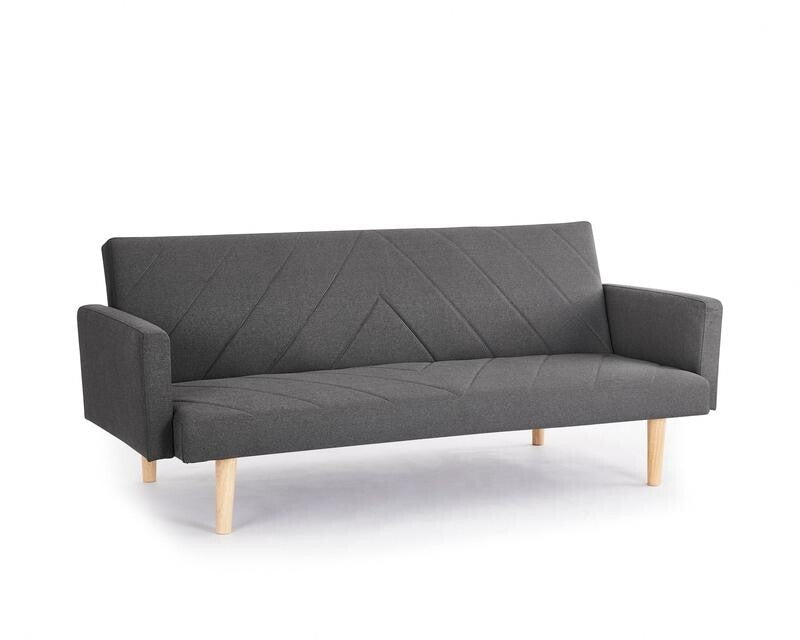 3 Seater Dark Grey Fabric Sofa Bed Chevron Clic Clac w/ Wood Legs