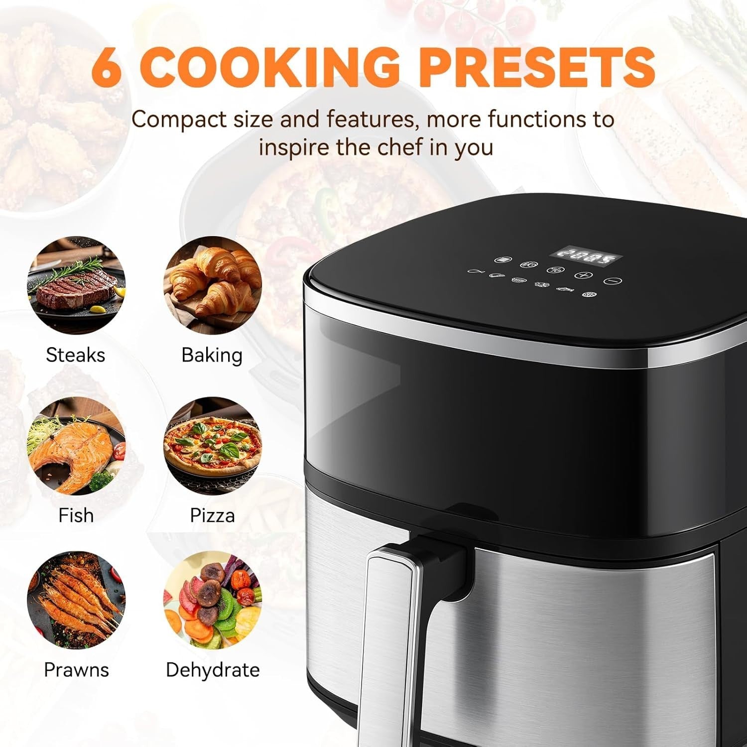 6L Digital Air Fryer | Touchscreen | 6 Presets | Non-Stick | 60-Min Timer 1400W