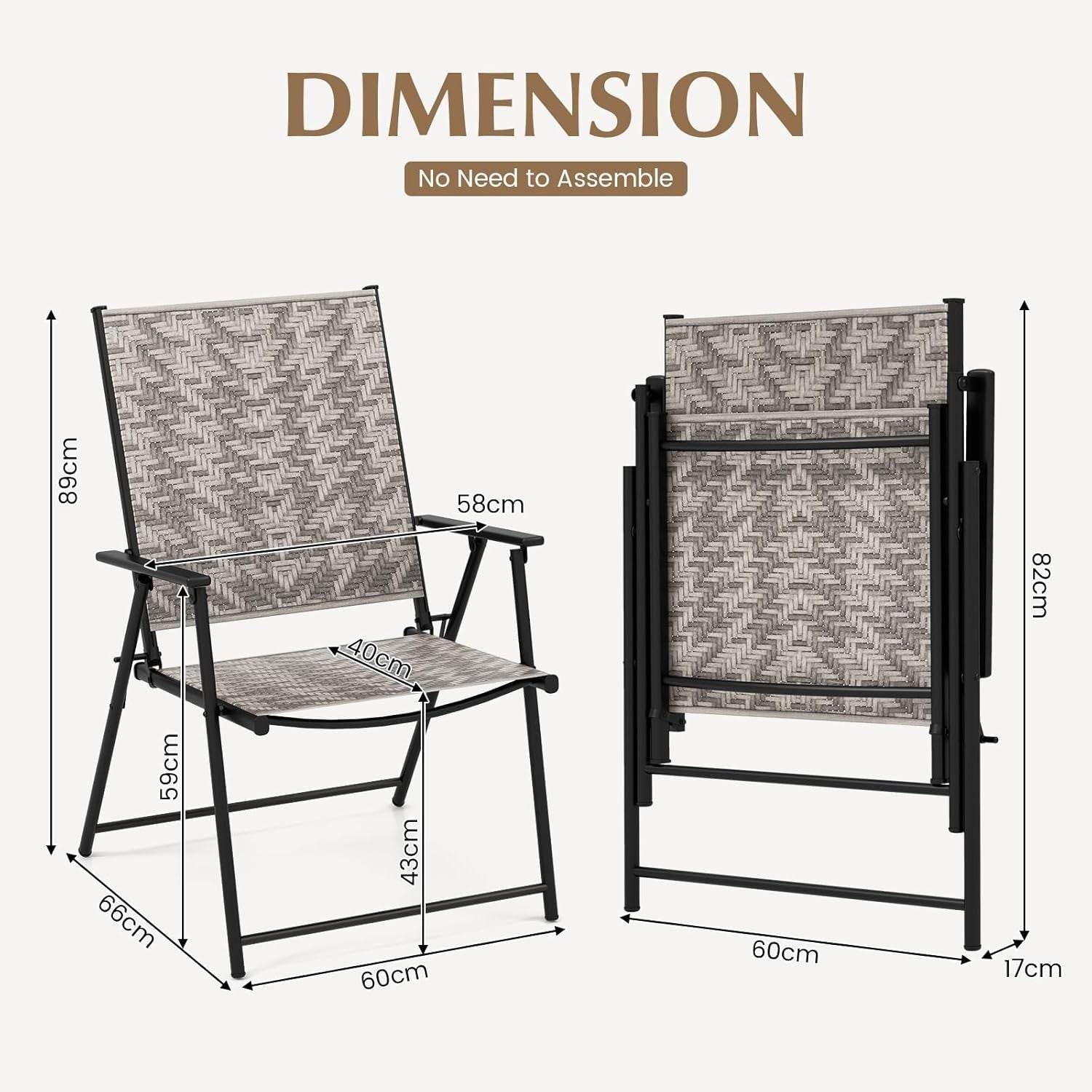 Set of 2 Folding Garden Dining Chairs Rattan Patio Armchairs Outdoor