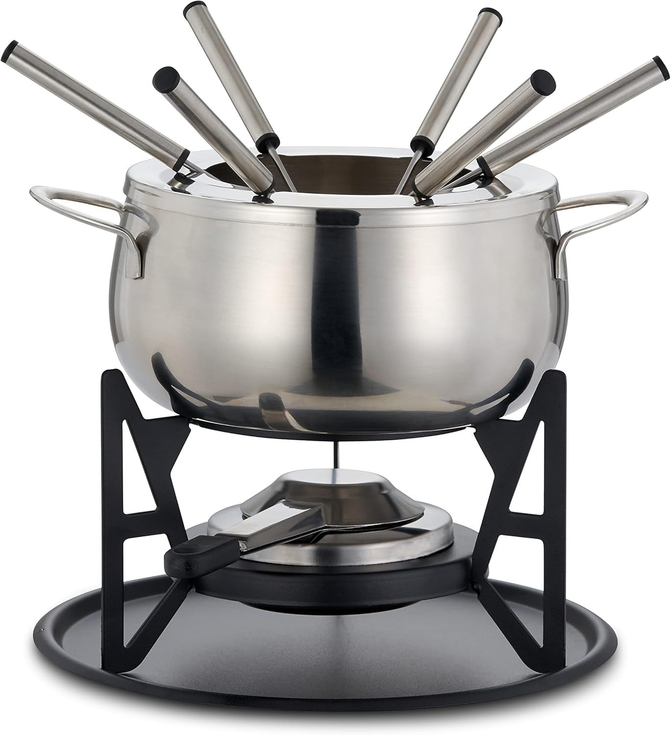 Stainless Steel Fondue Set Cheese Chocolate Pot 6 Fork Silver