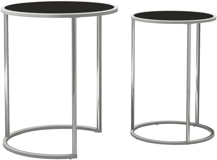 Set of 2 Round Nesting End Tables Glass Top Chrome Legs Modern Living Room