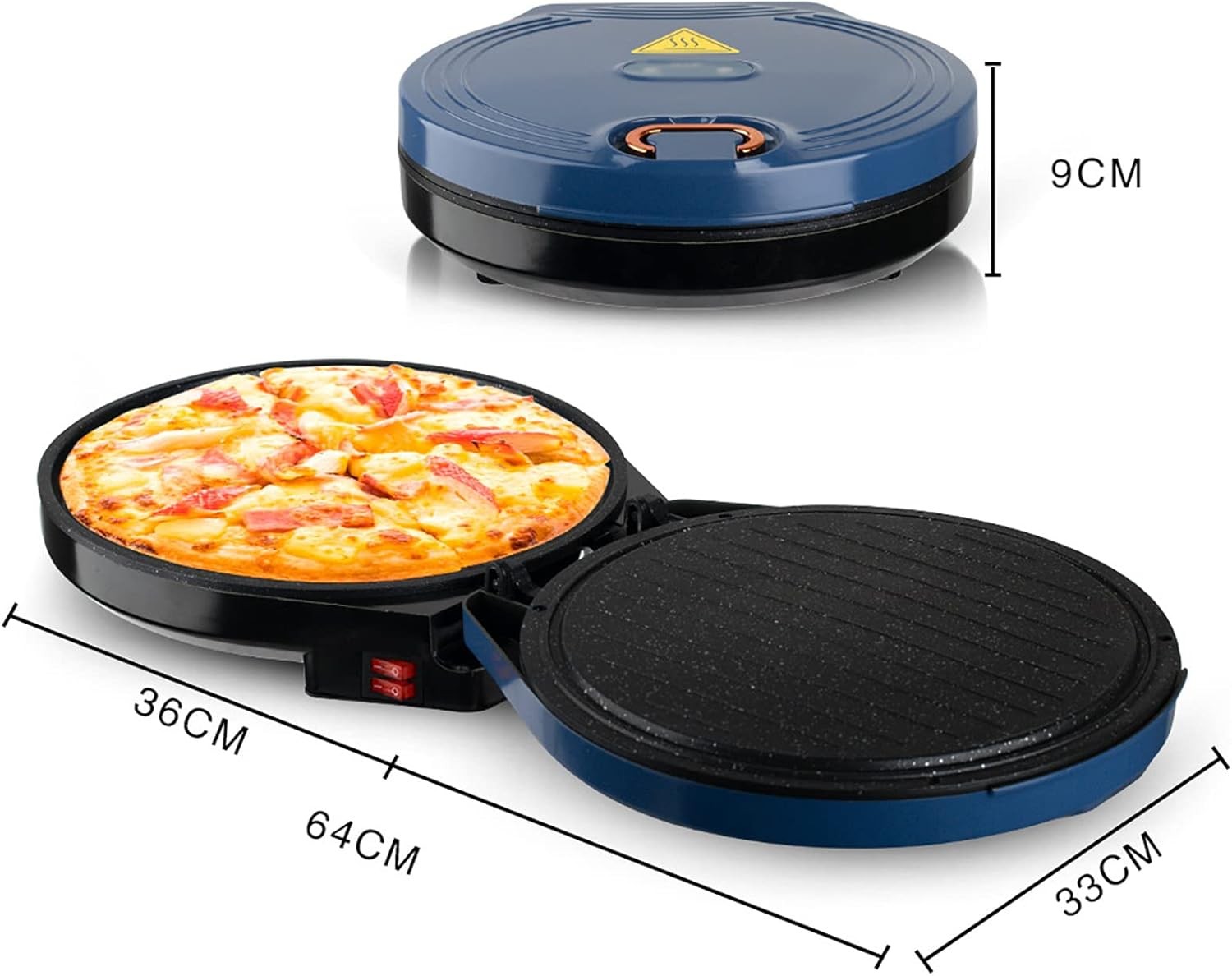 Electric Pizza & Calzone Maker 1800W | Double-Sided Non-Stick Pan, Easy Clean, F