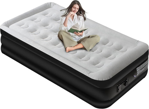 Single Air Mattress Inflatable Bed with Built-In Pump – Fast Inflate, Portable