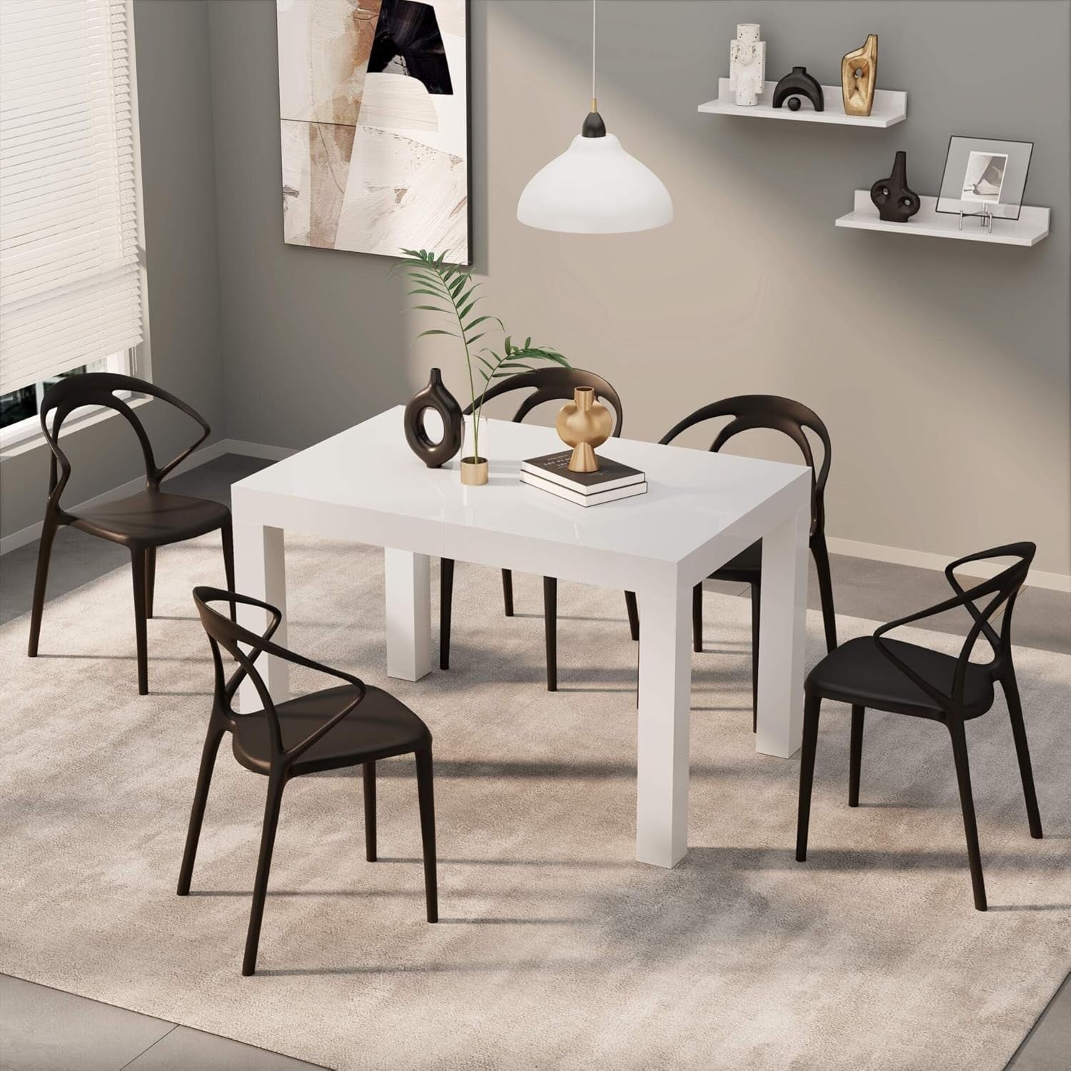 Extendable Glassy White Dining Table 8 Seater Wood Modern SpaceSaving 120-200cm