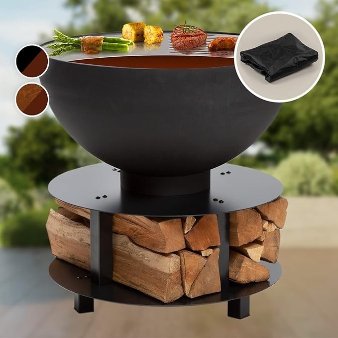 Outdoor Fire Pit BBQ Grill Round Bowl Portable 3-in-1 Garden Heater Table