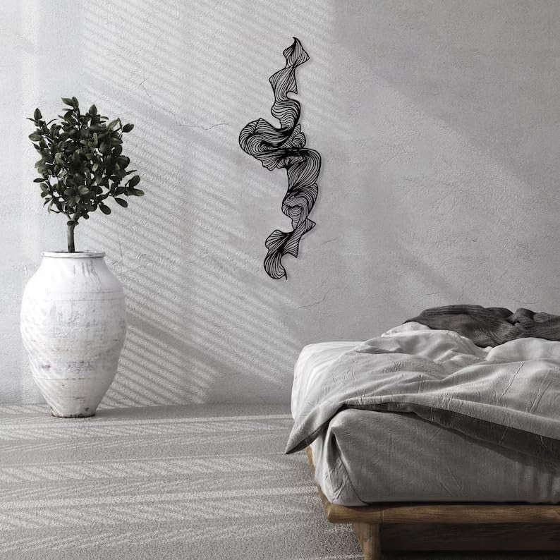 Abstract Metal Wall Art Vertical Line Sculpture 75x25cm