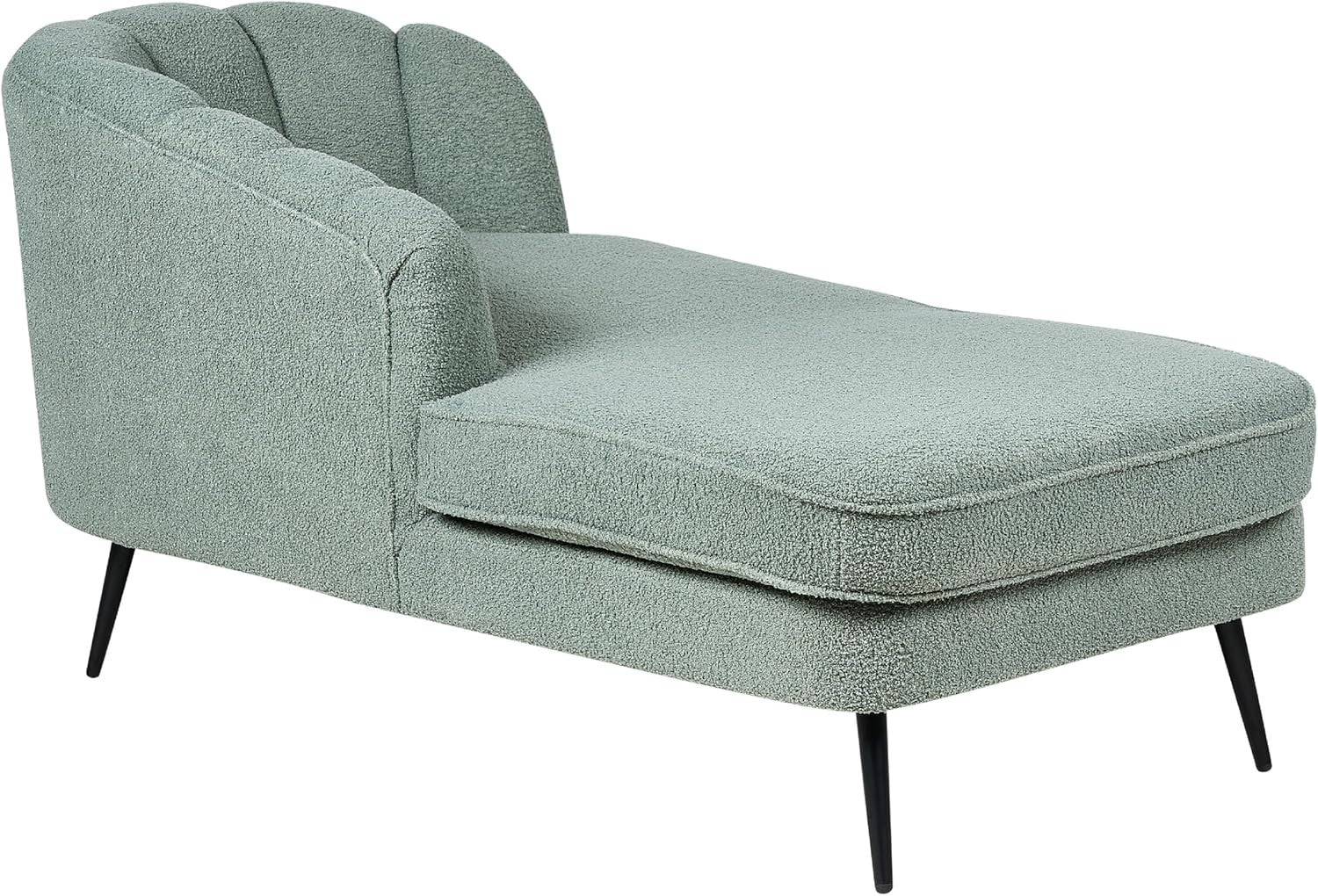 Modern Green Boucle Chaise Lounge Reclining Black Metal Legs Stylish Seat
