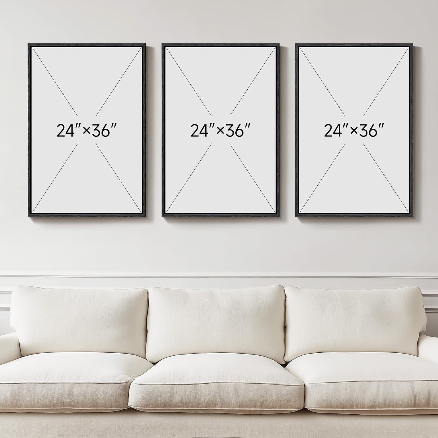 Large Framed Abstract Wall Art 3 Panel Silver Grey 24x36in Modern Decor