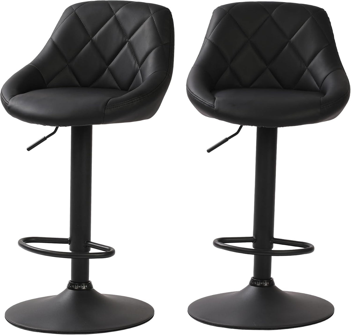 Adjustable Modern PU Leather Bar Stools with Footrest & Swivel – Black