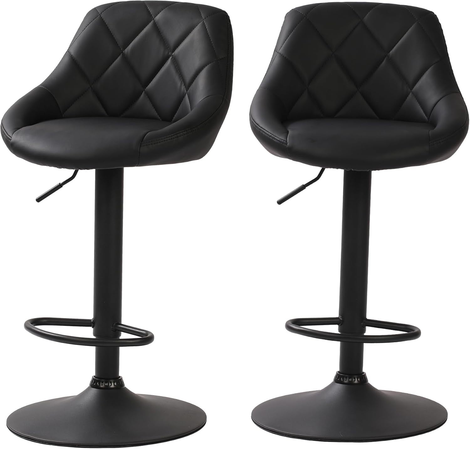 Adjustable Modern PU Leather Bar Stools with Footrest & Swivel – Black