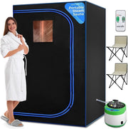 Compact Portable Steam Sauna – Folding Chair & Heated Foot Pad, Black