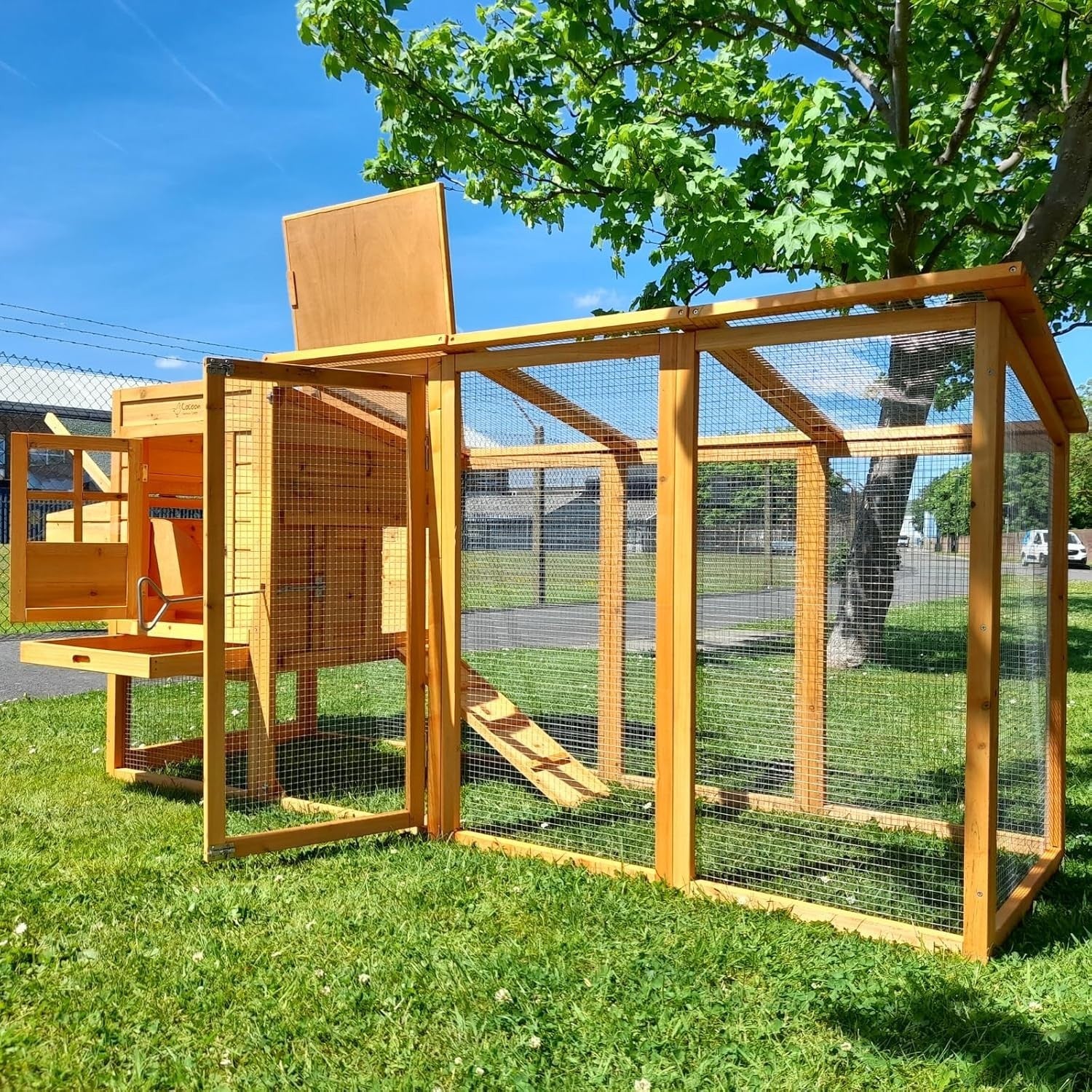 8ft Wooden Chicken Coop Hen House Run Nest Box Pull Out Tray 3–4 Birds