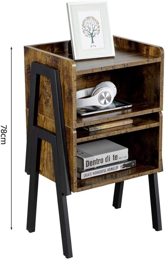 Rustic Brown Bedside Tables Set of 2 | Industrial Nightstands with Open Storage