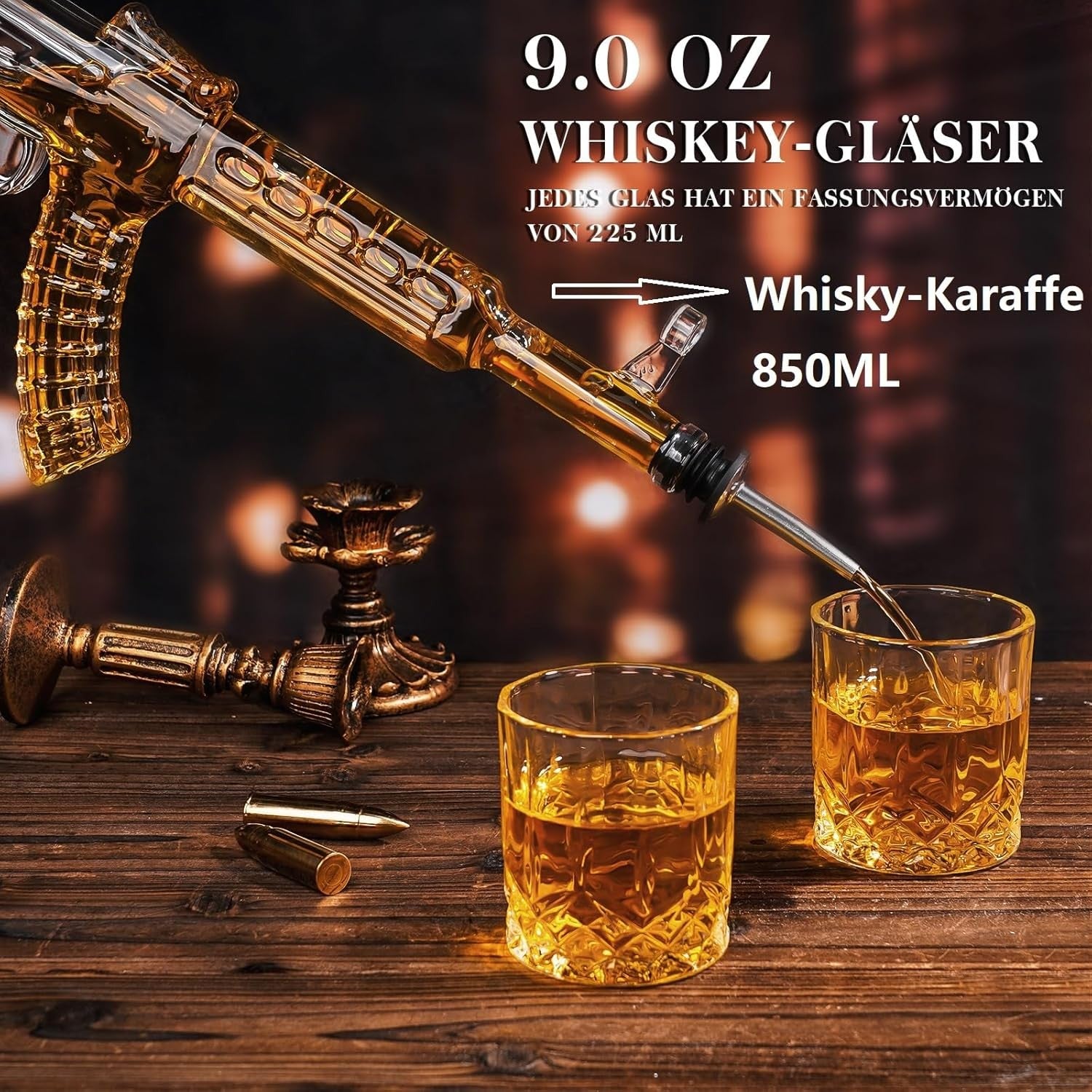 AK47 Whiskey Decanter Set 550ml with 2 Glasses Gift for Men Bar Display