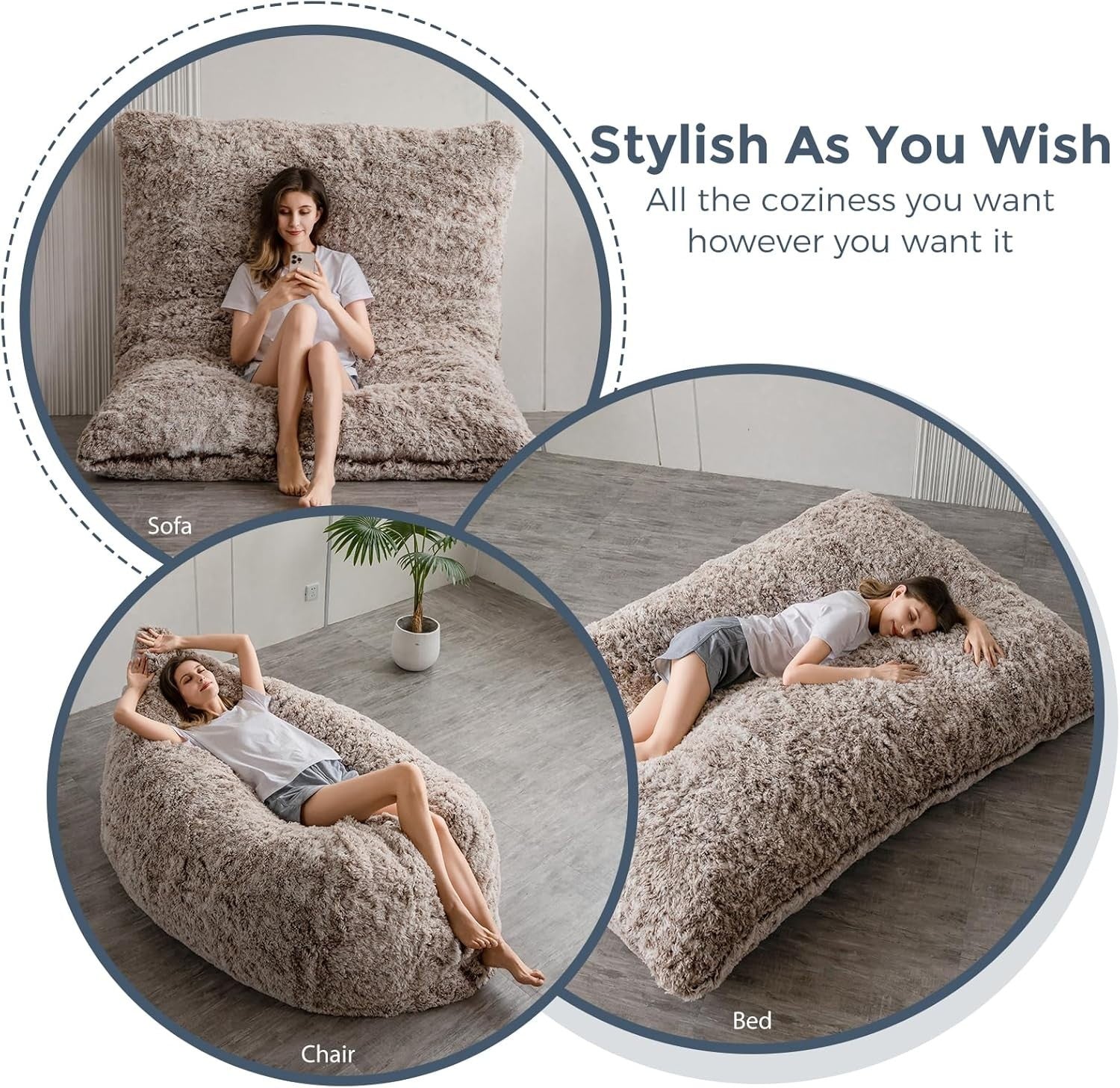 Giant Faux Fur Bean Bag Sofa Bed Recliner Soft Foam Lounge Chair 150x200cm