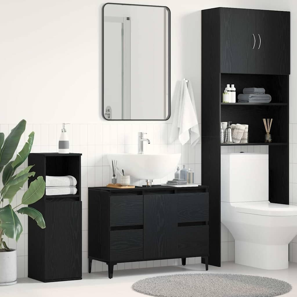 Black Oak Bathroom Sink Cabinet Vanity Unit with Drawers Cupboard Storage