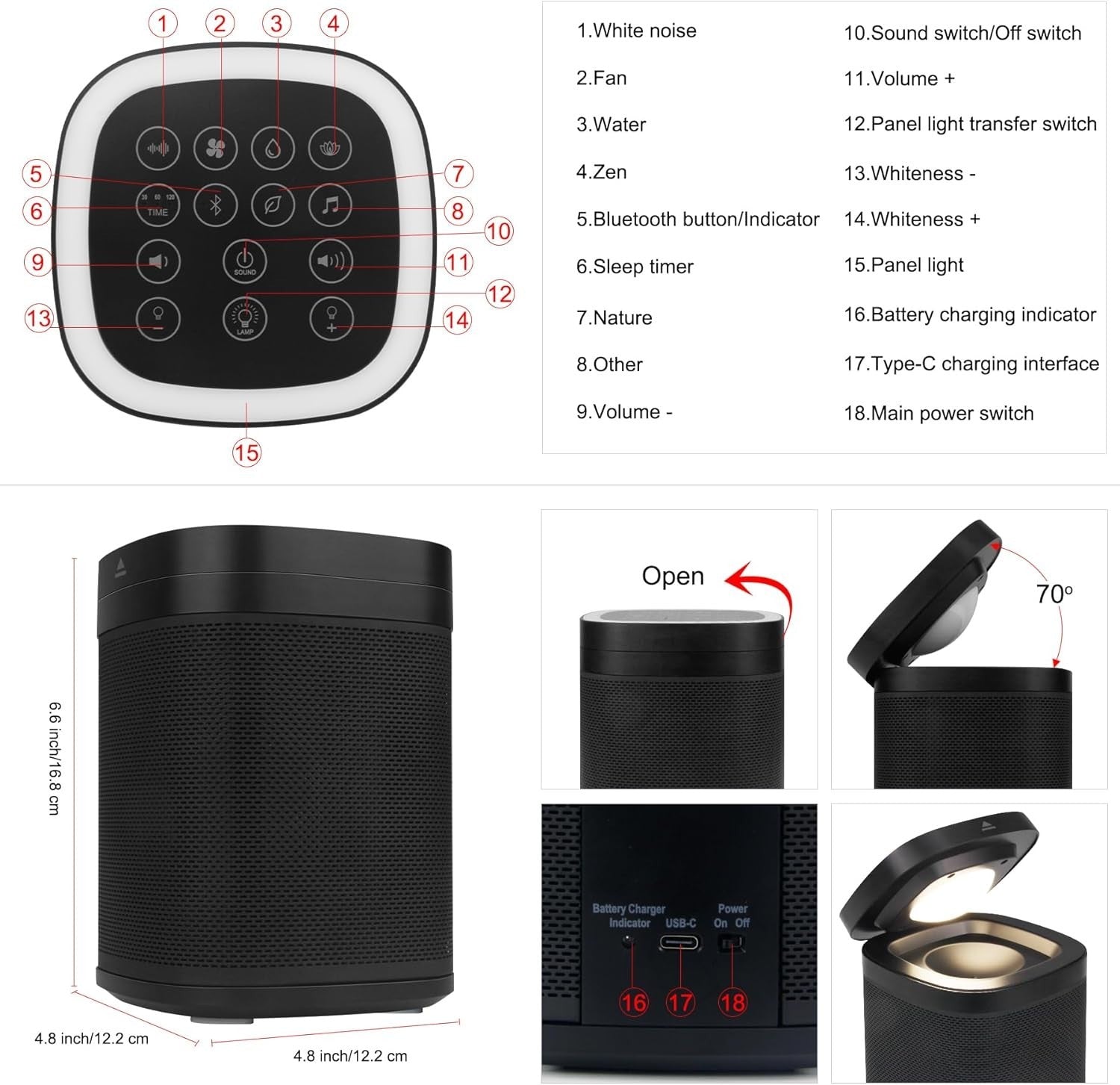 3-in-1 Bluetooth Speaker & Sleep Machine with 70 Sounds & RGB Lamp