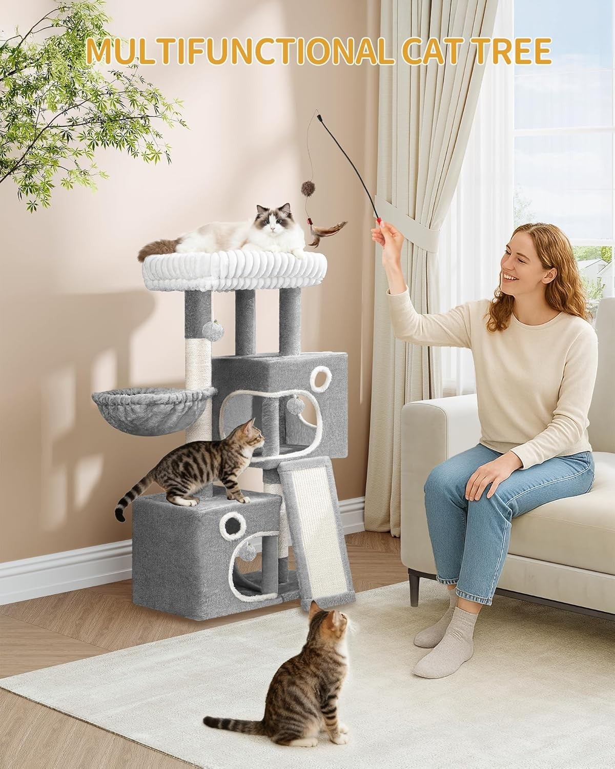 Cat Tree Tower Indoor 98cm Multi Level Scratching Post Condo Climbing Centre