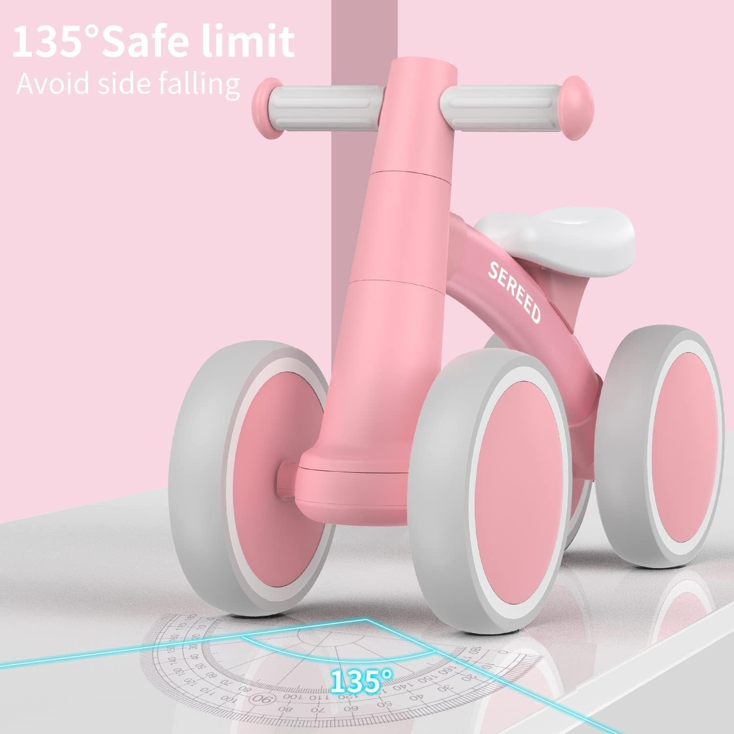 Baby Balance Bike 10 Inch 4 Wheel Toddler First Bike Pink 12-24 Months