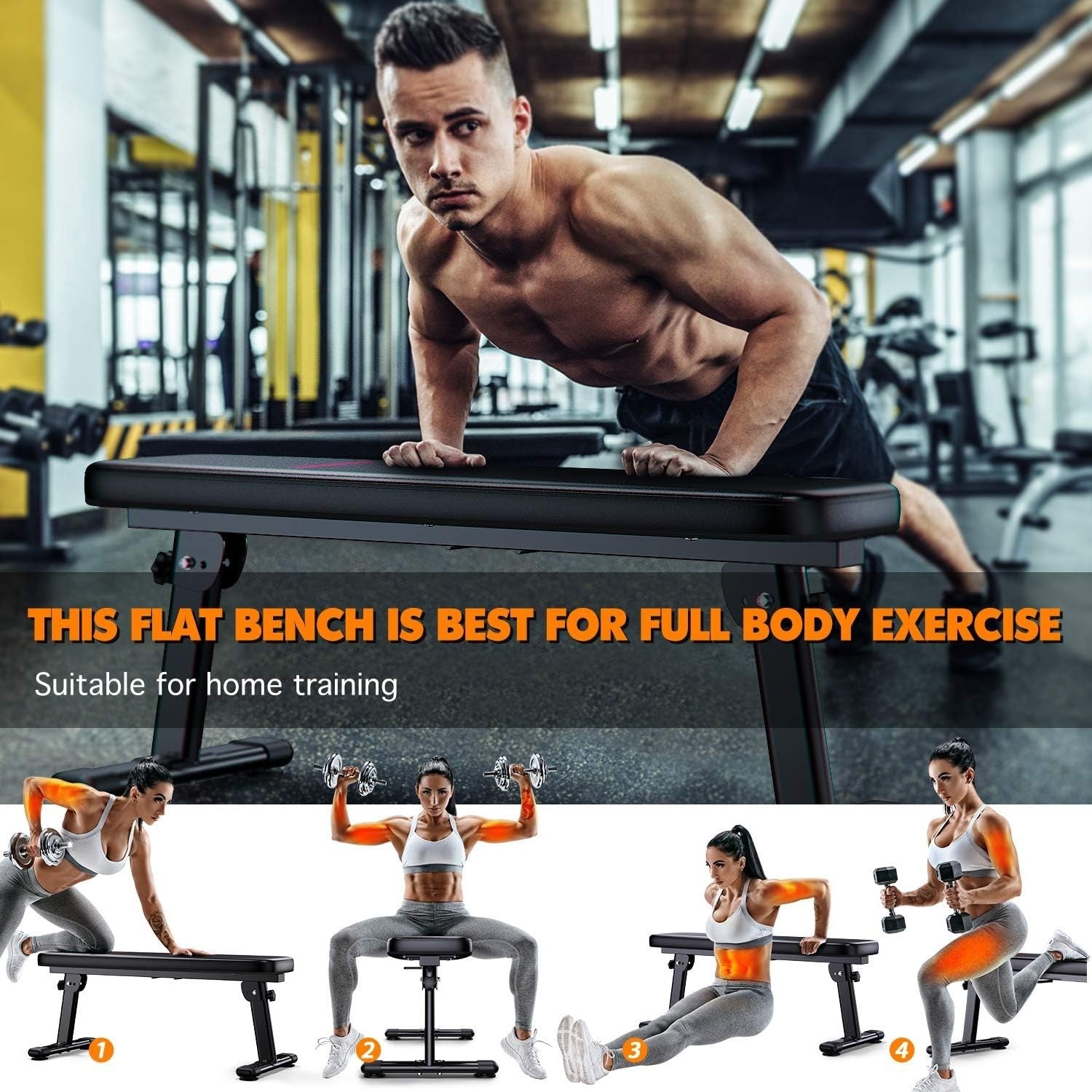 Foldable Flat Weight Bench 300KG Home Gym Workout w Carry Handle