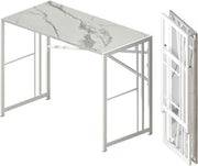 Folding Desk 103cm White Marble No Assembly Home Office Computer Table