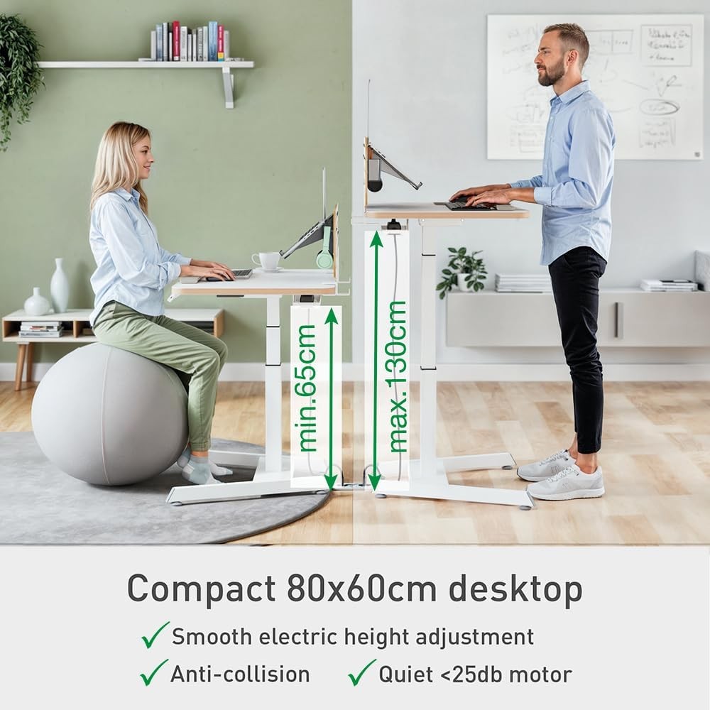 Electric Sit Stand Desk Height Adjustable Standing Desk Smart Reminder 80x60cm