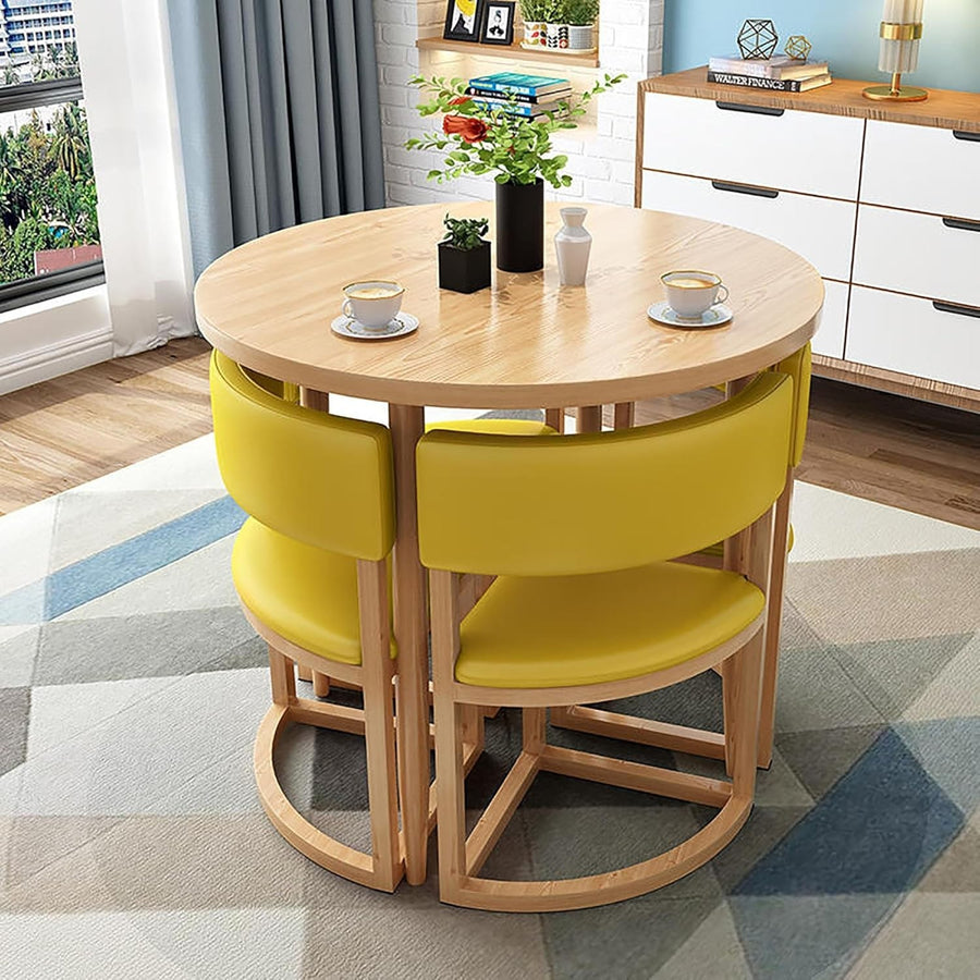 80cm Round Office Meeting Table Set – Compact Desk with 4 Leather Chairs