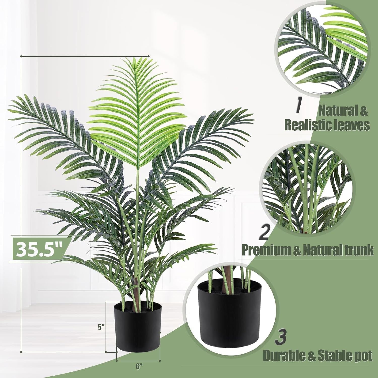 90cm Artificial Palm Tree Small Tropical Plant Real Bark Trunk Indoor Home Decor