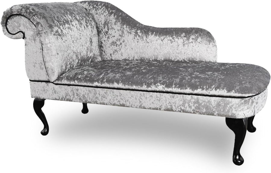 Silver Velvet Chaise Lounge Left Hand – Handmade, Solid Back, UK Made
