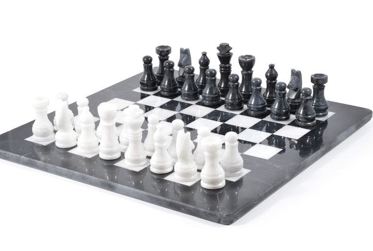 Luxury 15" Handmade Marble Chess Set Black & White Polished Stone Board