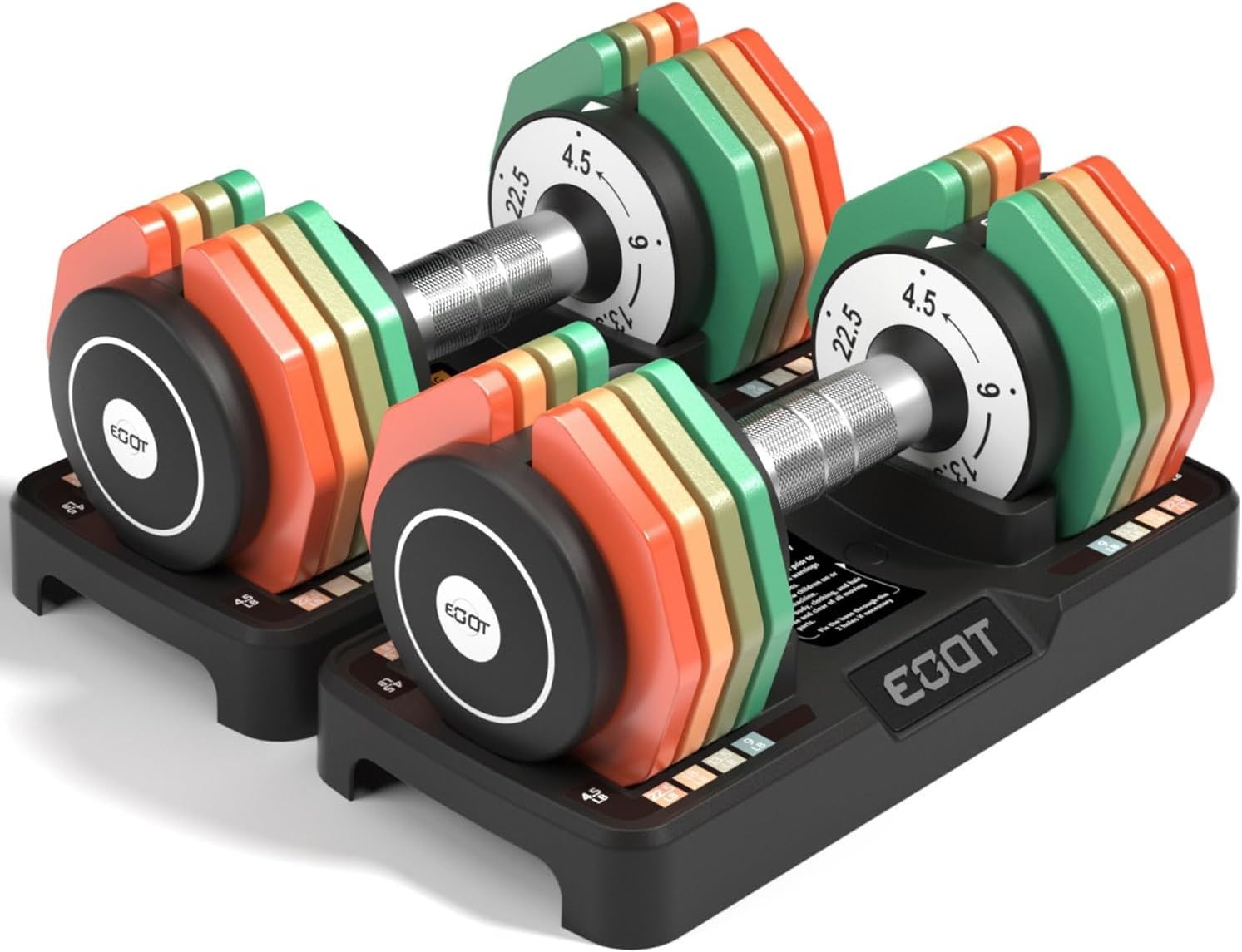 5-in-1 Adjustable Dumbbells Pair 10.2KG Rainbow Plates Non-Slip Home Gym