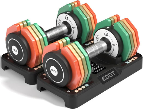 5-in-1 Adjustable Dumbbells Pair 10.2KG Rainbow Plates Non-Slip Home Gym