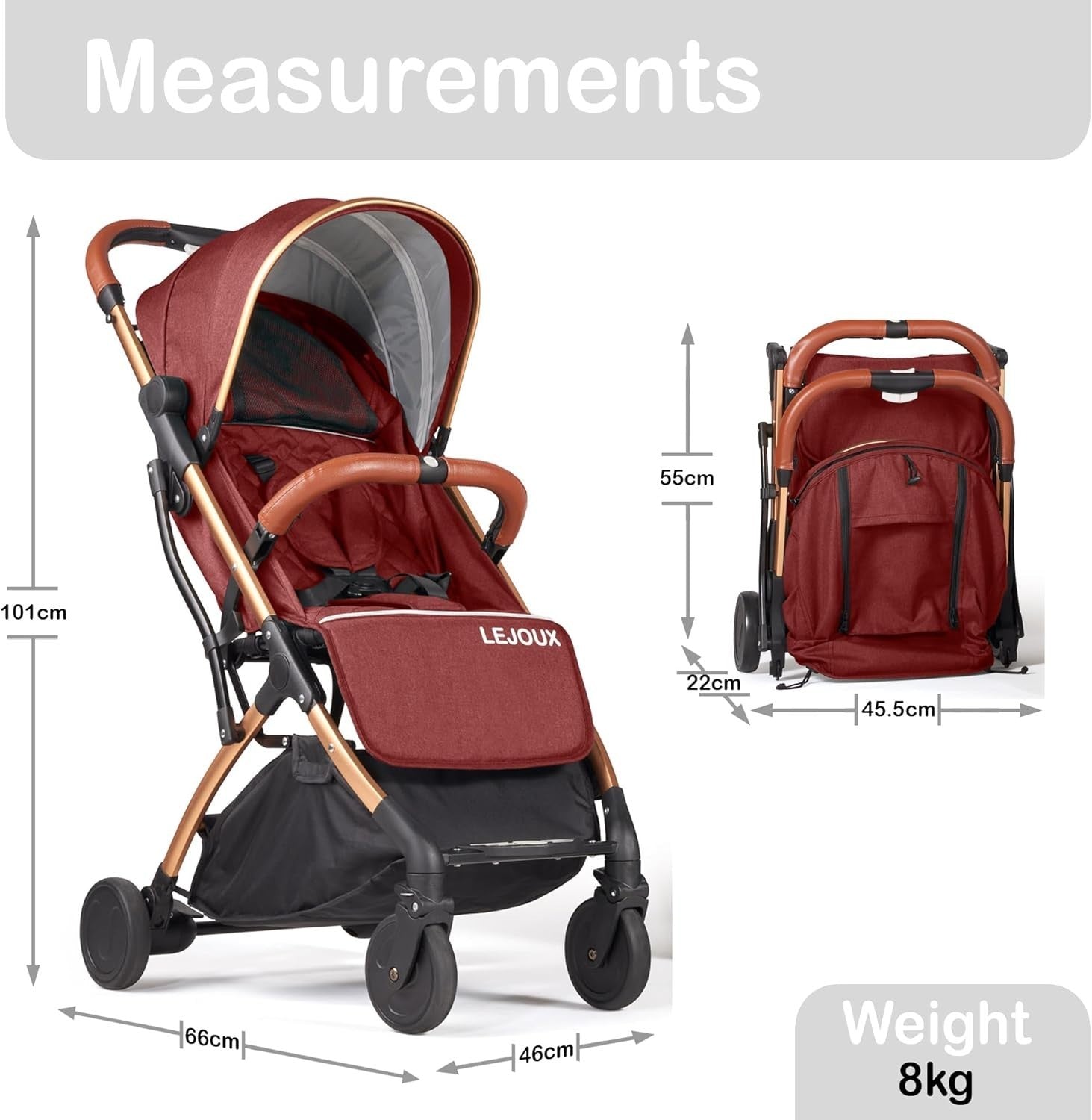 Lightweight Baby Pushchair One-Hand Fold Travel Buggy Reclining Seat Red