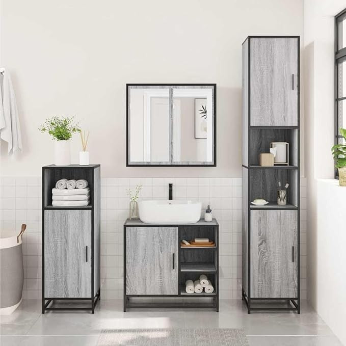 Grey Sonoma Bathroom Sink Cabinet 65x33x60cm Under Basin Storage Cupboard