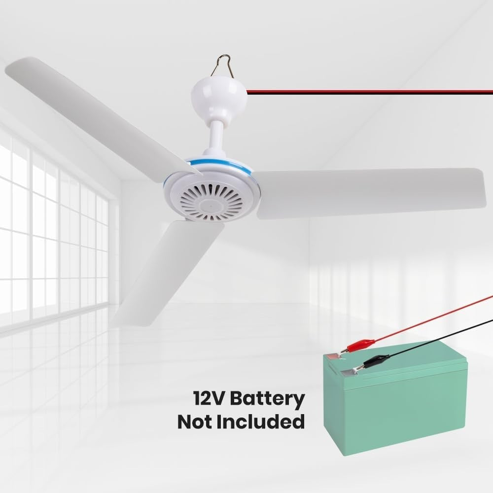 ESLOYSUN DC 12V Portable 19.7" Ceiling Fan, Battery Powered for Outdoor/RV