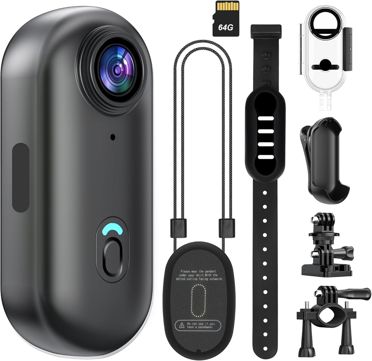 4K Mini POV Camera WiFi Body Cam Waterproof Action Cam 64GB Wide Angle