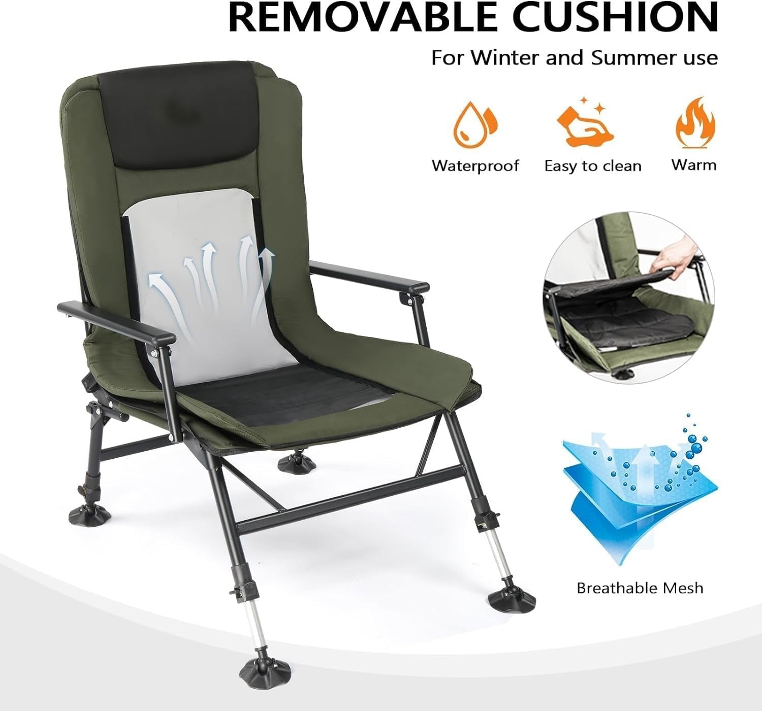 Reclining Fishing Camping Chair w/ Footrest, Padded, Foldable, 160kg Max