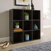 9 Cube Storage Shelf Black Wooden Bookcase Display Unit 90cm