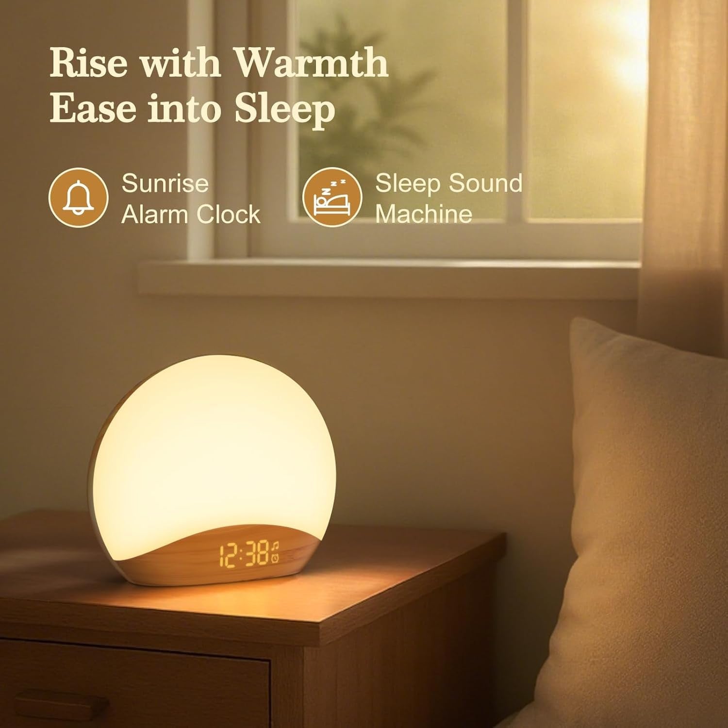Sunrise Alarm Clock Wake Up Light White Noise Night Lamp Dimmable