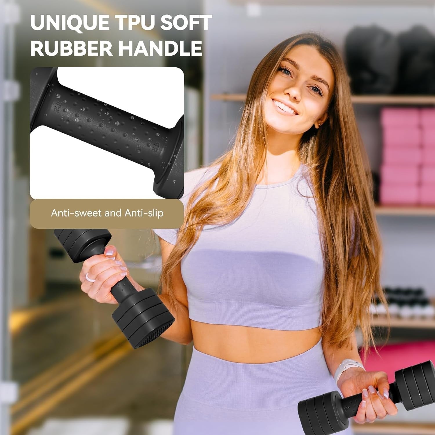 Adjustable Dumbbell Set 4-in-1 Hand Weights Non Roll Home Gym Training