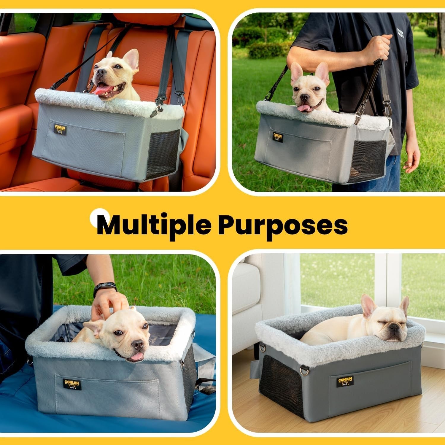 Elevated Dog Car Seat Booster Bed Safety Tether Waterproof Grey