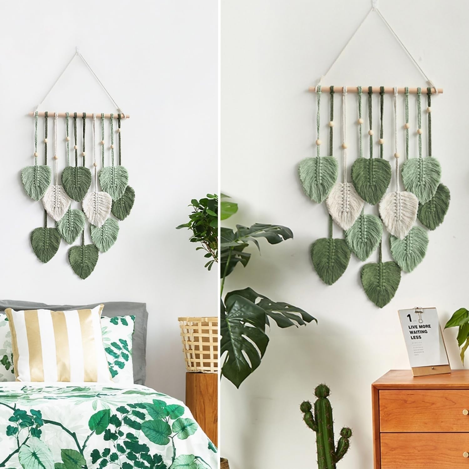 Green Boho Macrame Wall Hanging Leaf Woven Art Decor