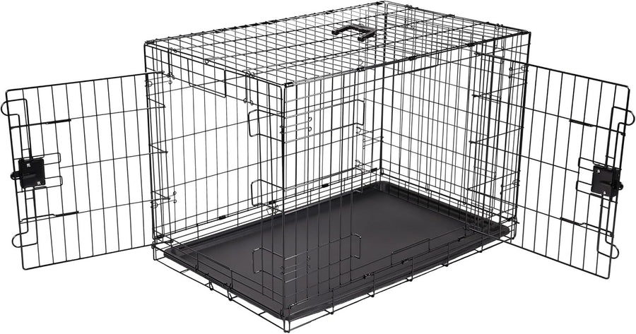 Large Double Door Foldable Metal Dog Crate Cage with Divider & Tray 91cm