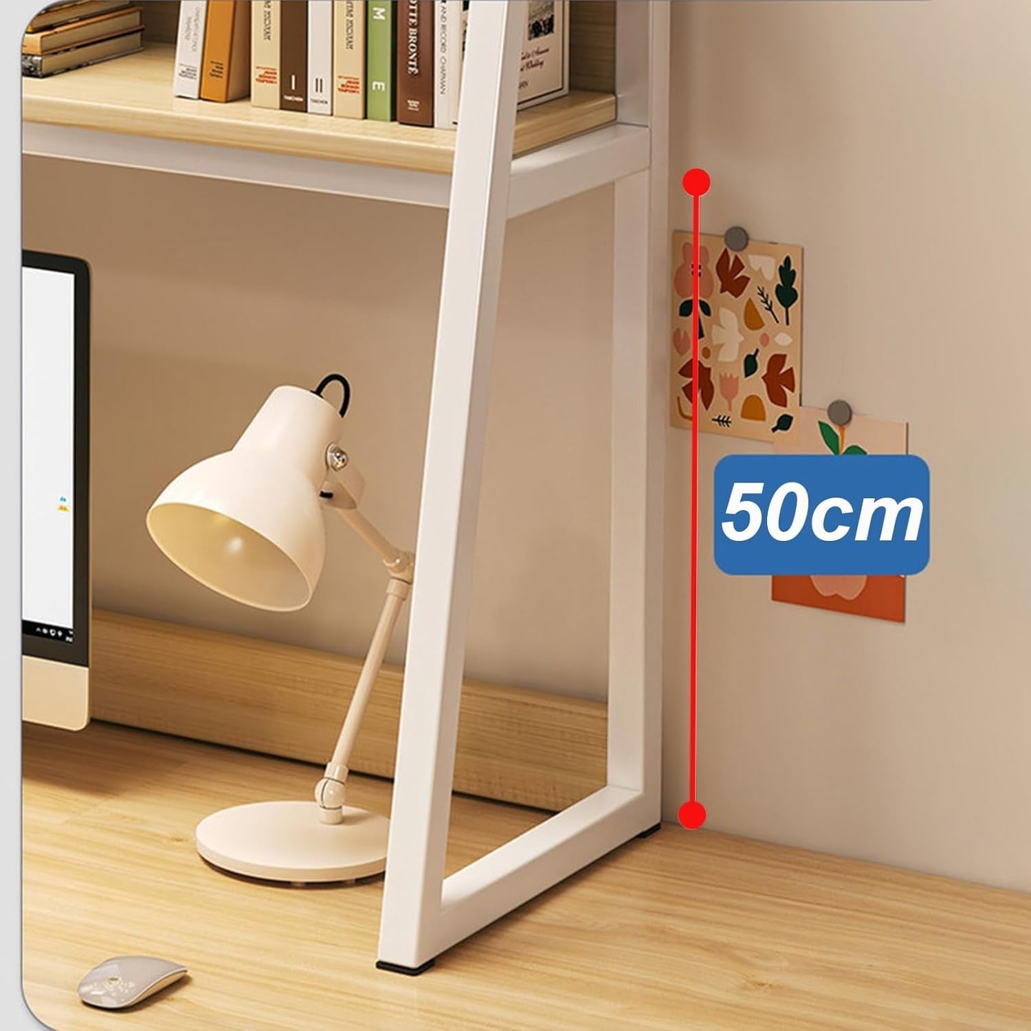 3-Tier Desktop Bookshelf Metal Frame Trapezoid Desk Hutch Storage Rack 95cm