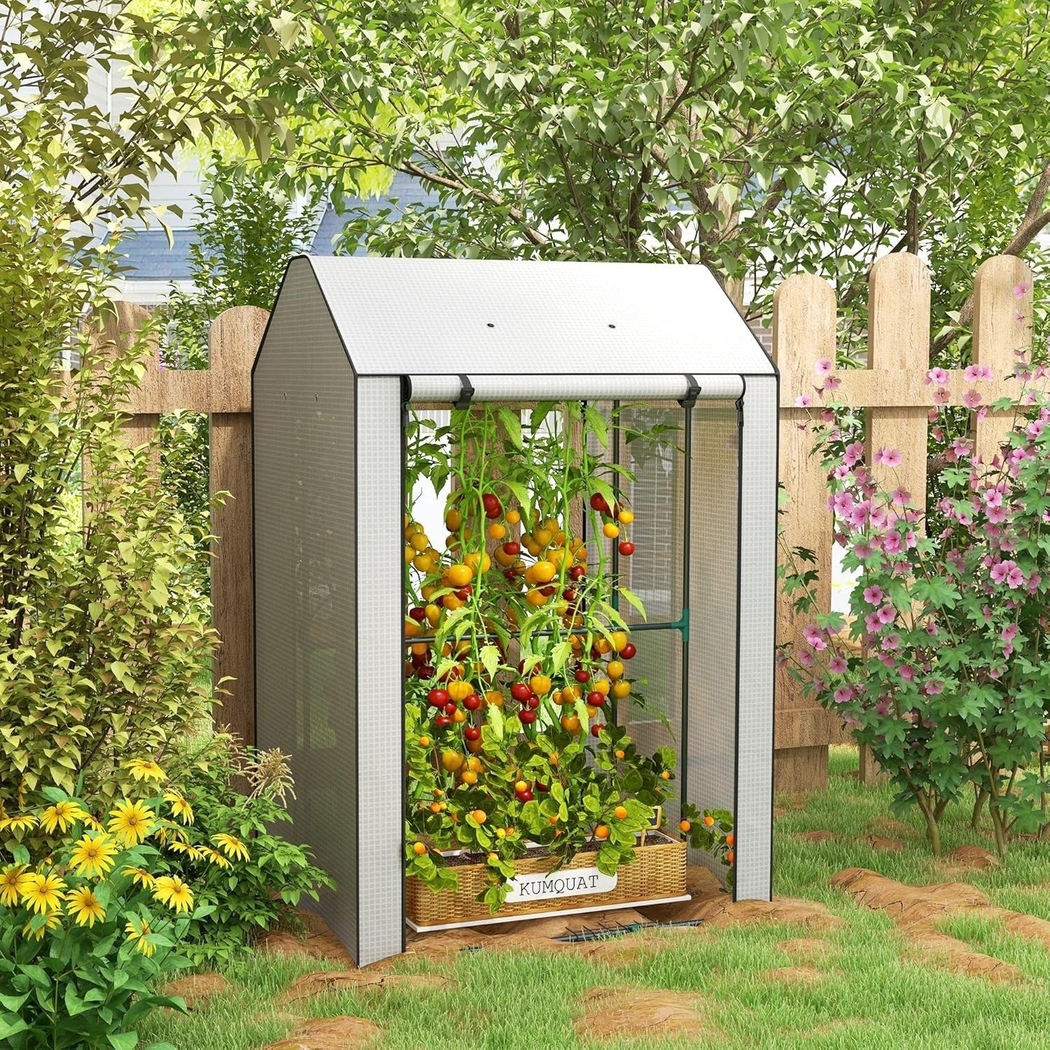 Mini Greenhouse with 4 Shelves | Portable Garden Grow House | Roll-Up Door