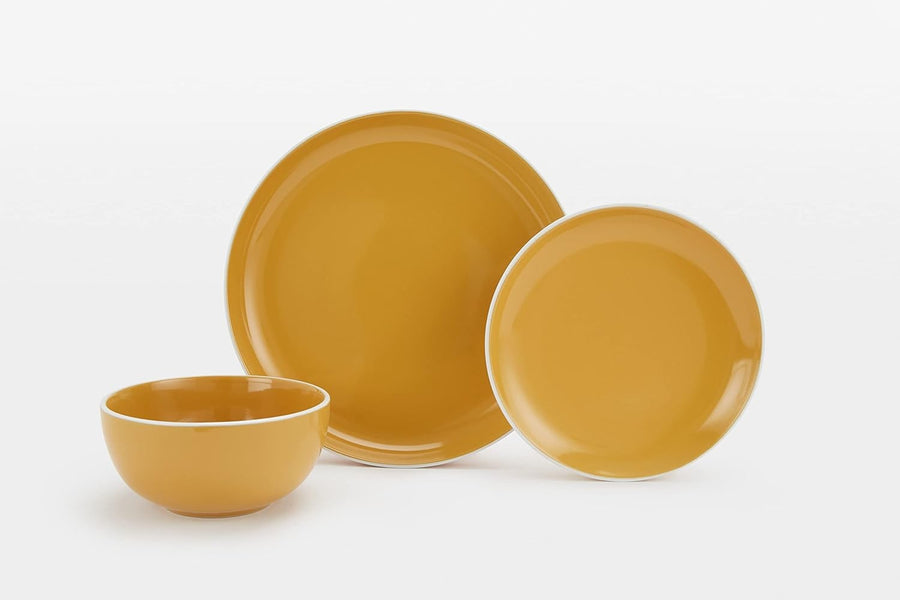 12pc Saffron Yellow Dinner Set Stoneware Plates Bowls Dishwasher Safe