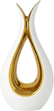 White & Gold Modern Ceramic Vase 23cm – Slim Decorative Flower Holder Ornament