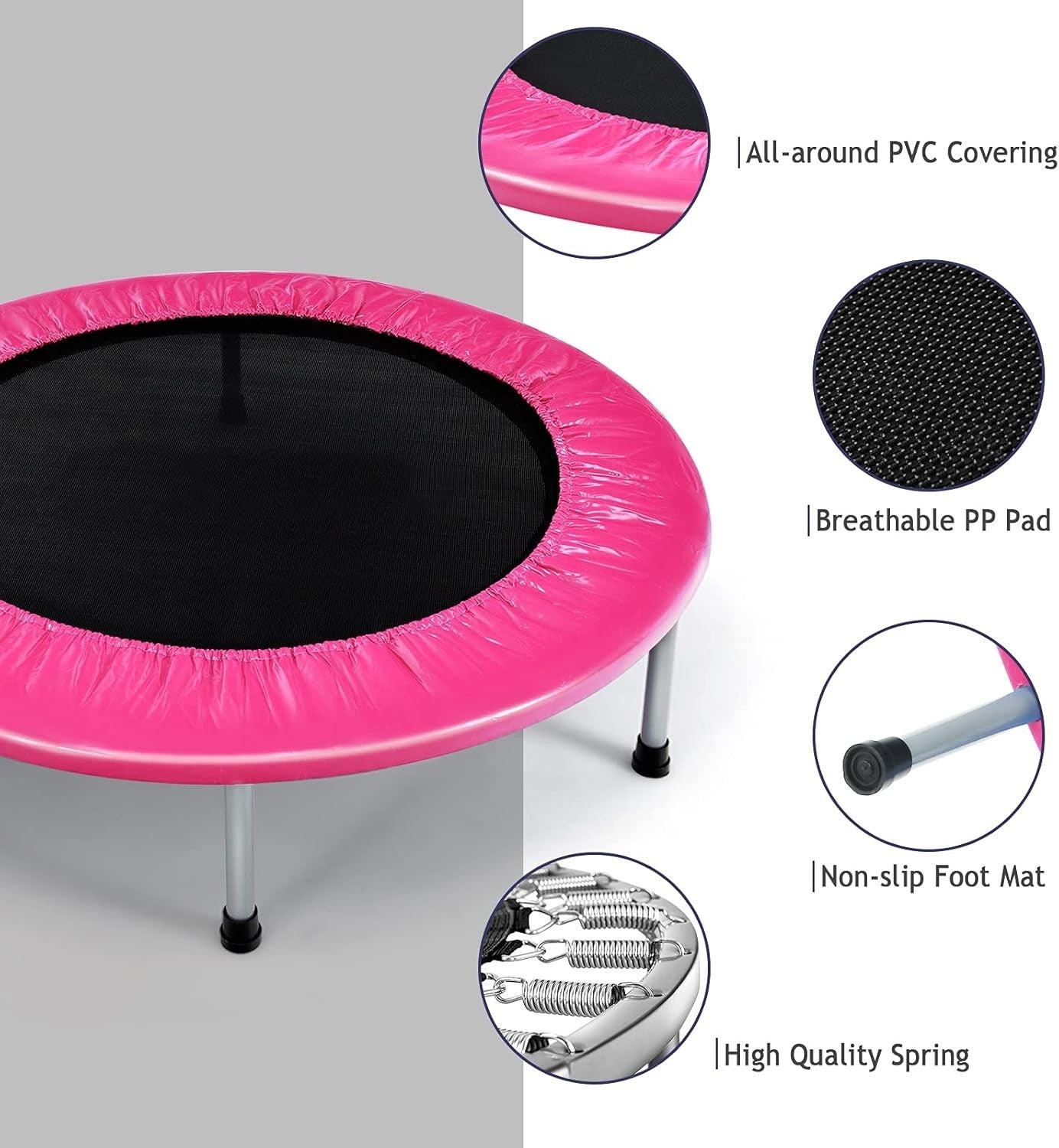 38in Foldable Fitness Rebounder Trampoline PVC Cover Indoor Outdoor